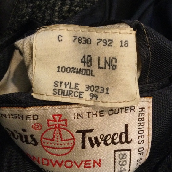 VTG Harris Tweed Wool Blazer Mens 40L Gray Herringbone 2-Button Sport Coat Retro - Picture 4 of 10